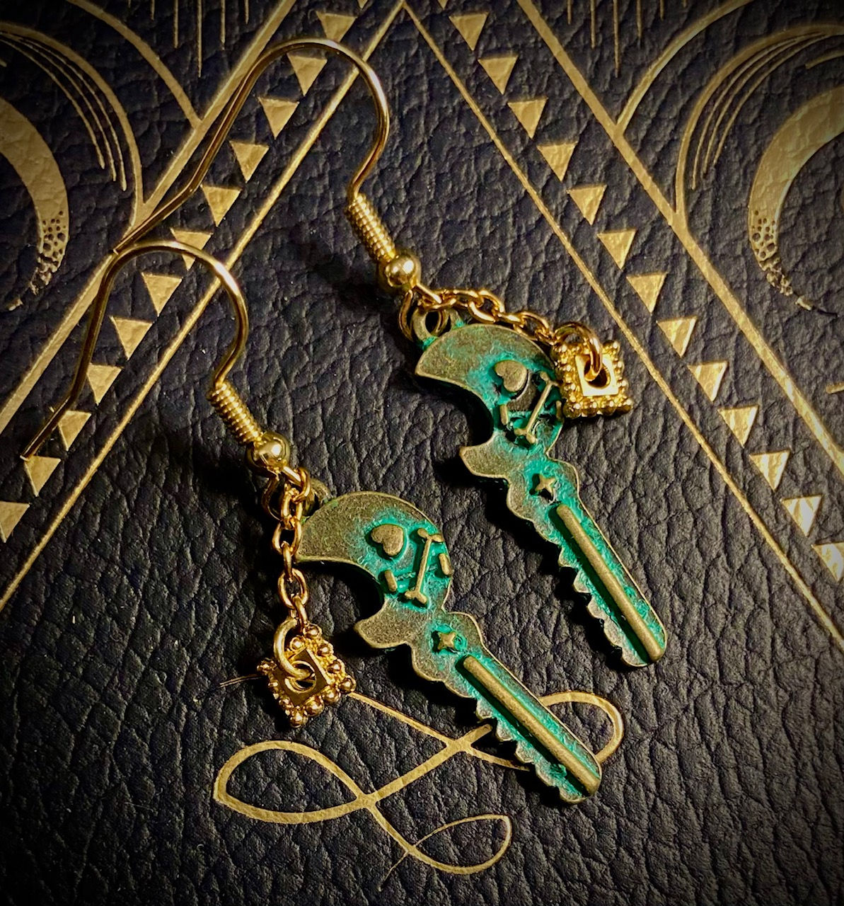 Turquoise key earrings