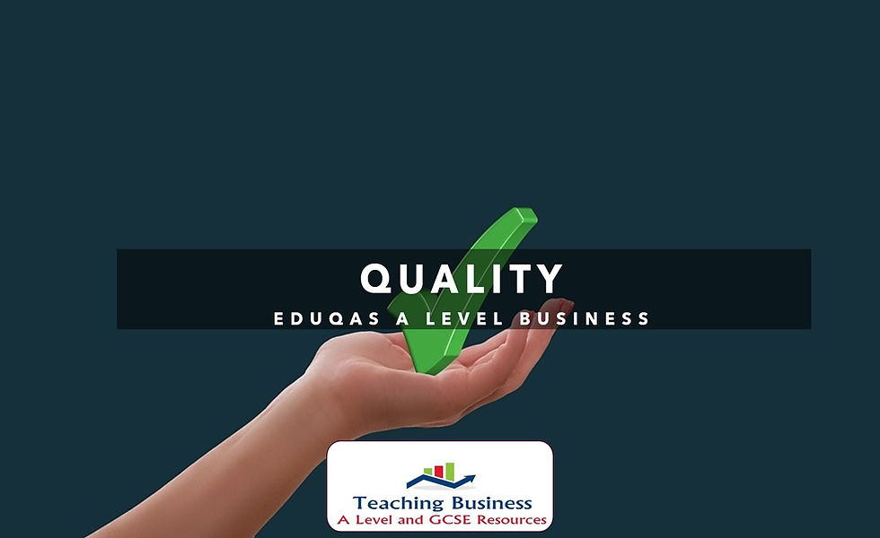 Green checkmark in hand: QUALITY, EDUGAS A LEVEL BUSINESS, Teaching Business