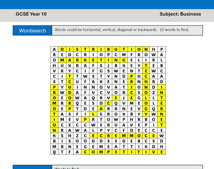 Thumbnail: Business word search puzzle: find 10 terms