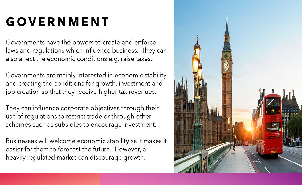 Government powers influence business, impacting economic conditions; London landmark