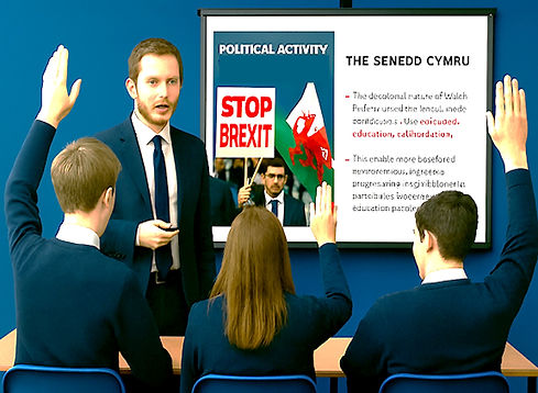 WJEC Hero Image - showing a male teaching a lesson about Brexit