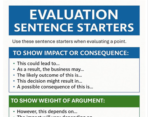 Evaluation Sentence Starter Poster (PDF) | Teaching Business