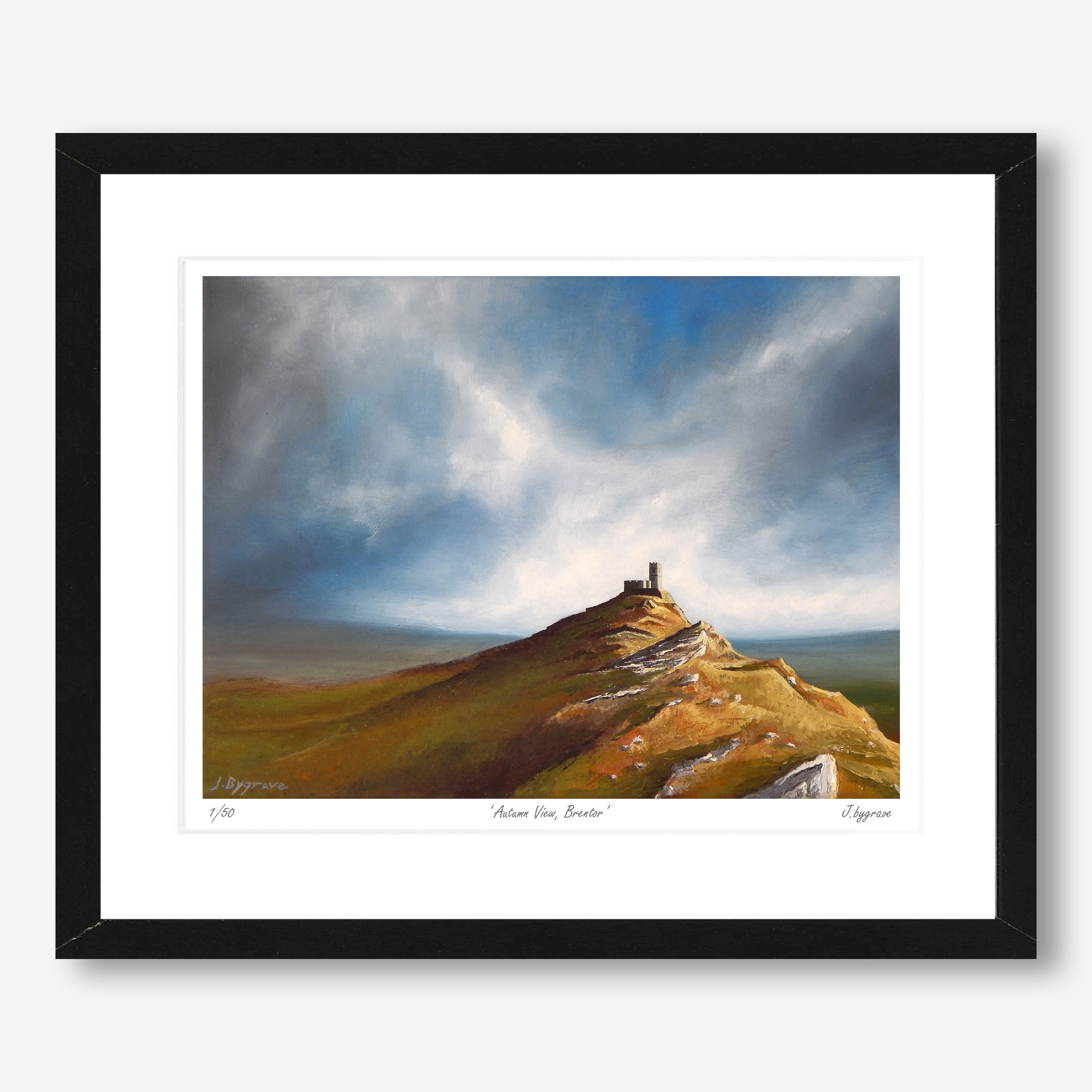 Fine art print of Brentor Church on Dartmoor. Featuring a moody sky. Limited edition print by Josh Bygrave