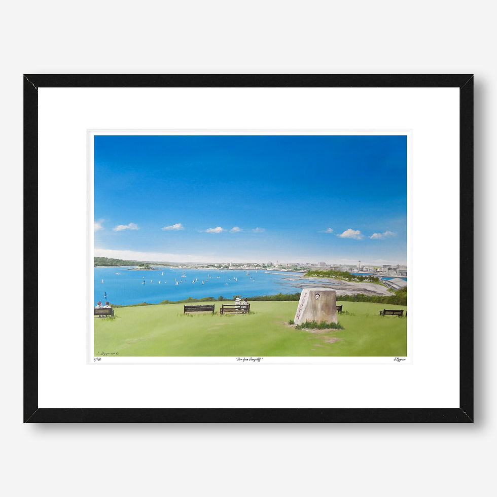 Fine art print of the View from Jennycliff in Plymouth, Devon on a summer's day. Limited edition print by Josh Bygrave