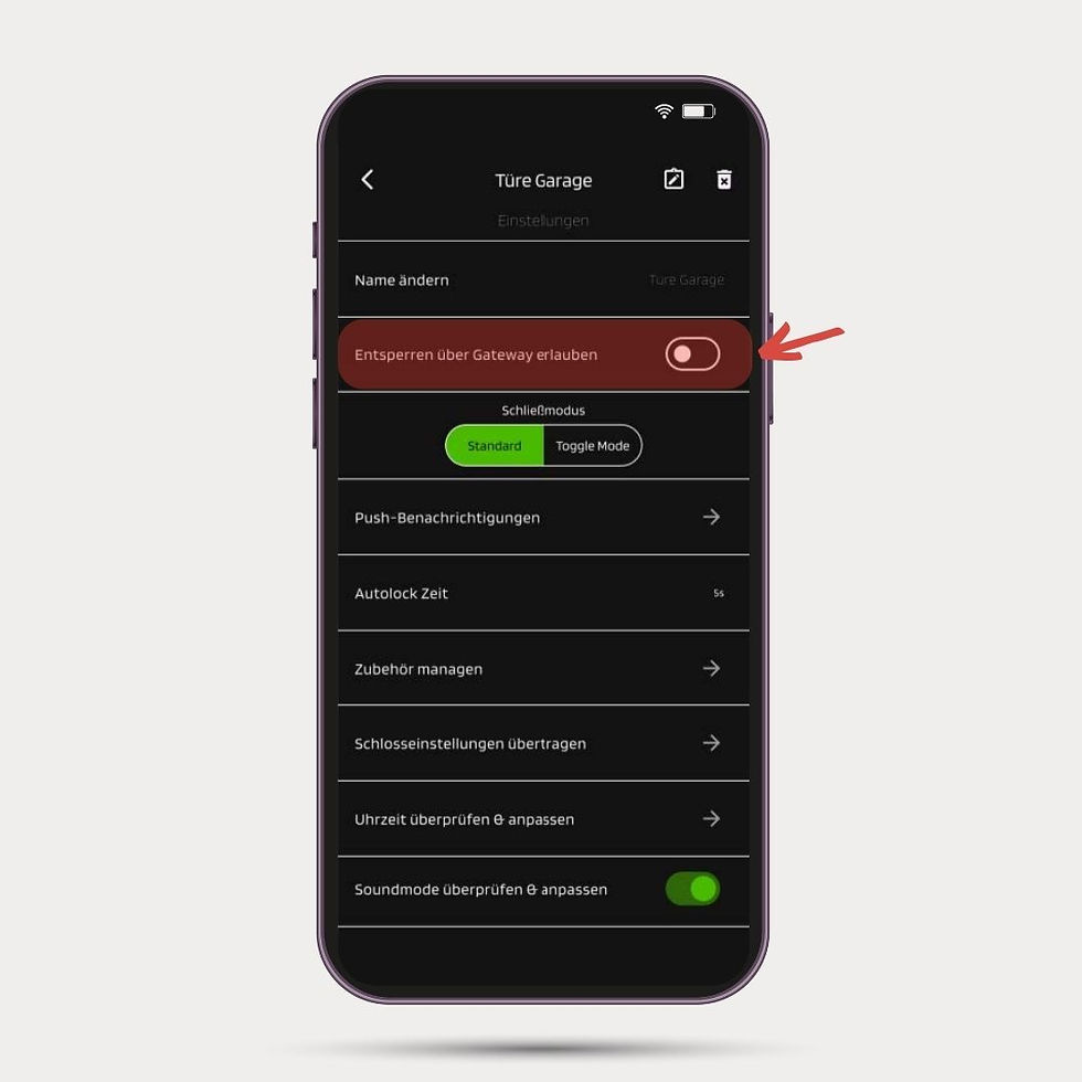 Entsperren über Gateway in App erlauben