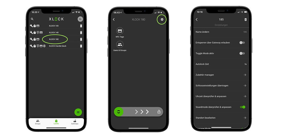 XLOCK Schlosseinstellungen und weitere Funktionen