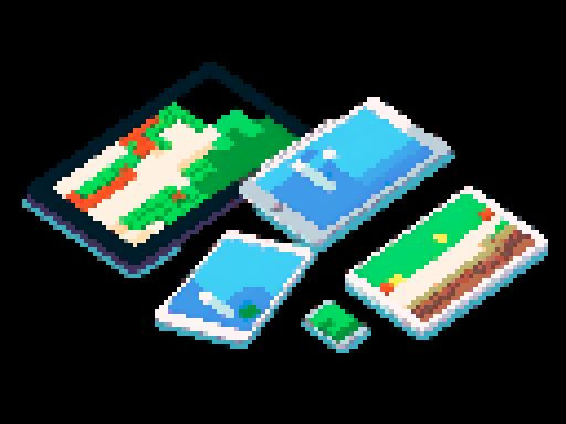 A composition of tablets and smartphones in pixel art
