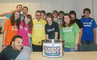 Pastor Patrick and youth on Souper Bowl of Caring Sunday