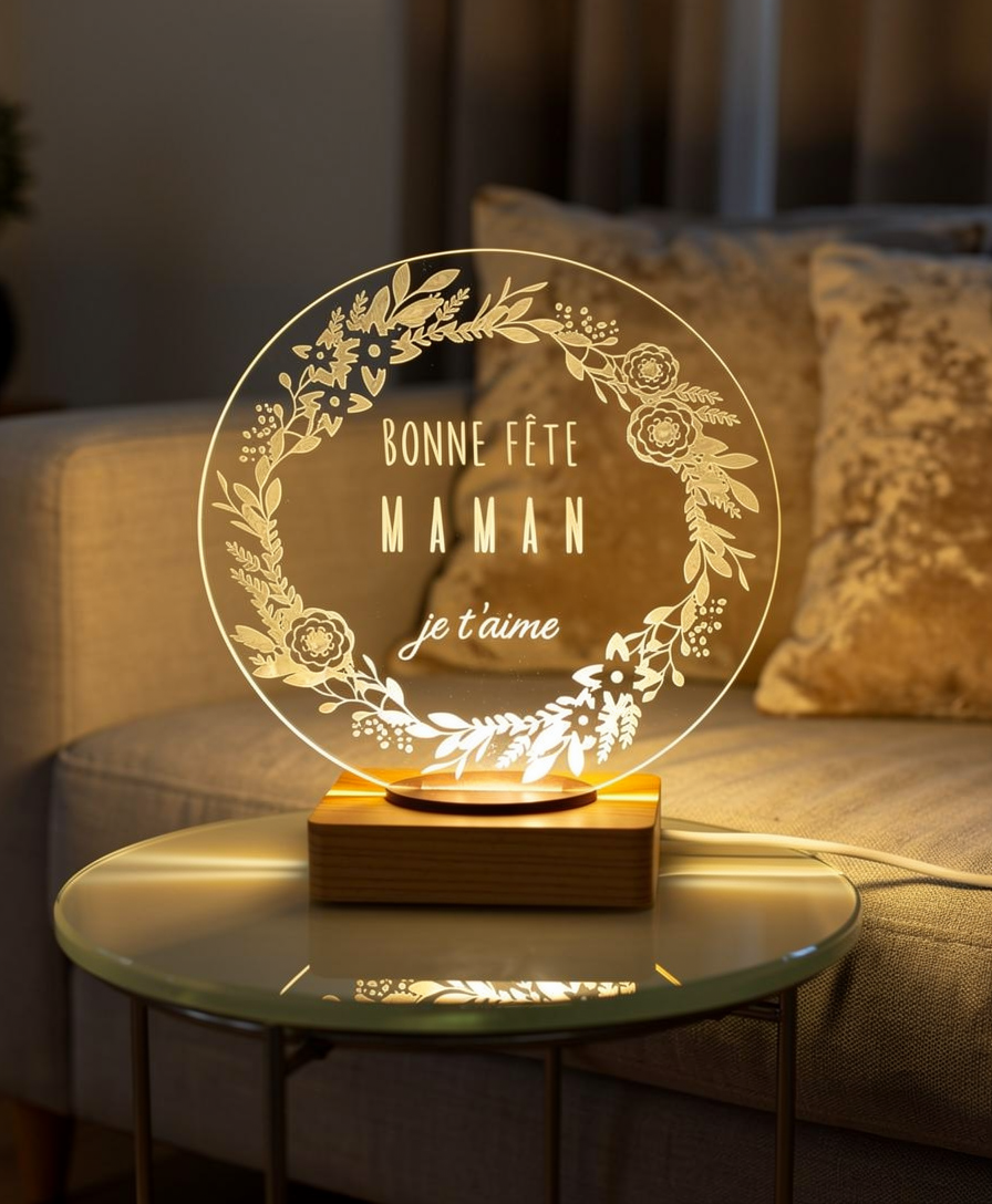Lampe led gravure "Bonne fête Maman"