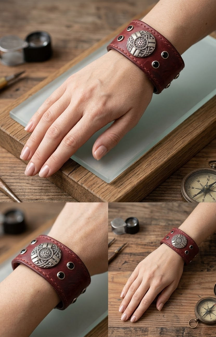 Bracelet manchette cuir véritable " l'Aventurier"