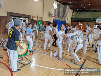 Capoeira-Workshop: dynamische Gruppe übt Samba in Halle