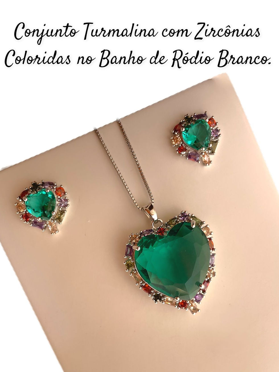 Miniatura: Conjunto Feminino Brinco Colar Cravejado Zircônia Coração