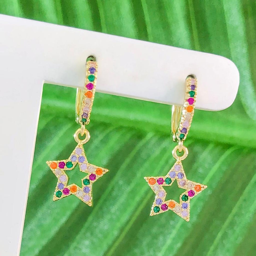 Miniatura: Brinco Argola Feminino Pingente Estrela Folheado a Ouro 18k