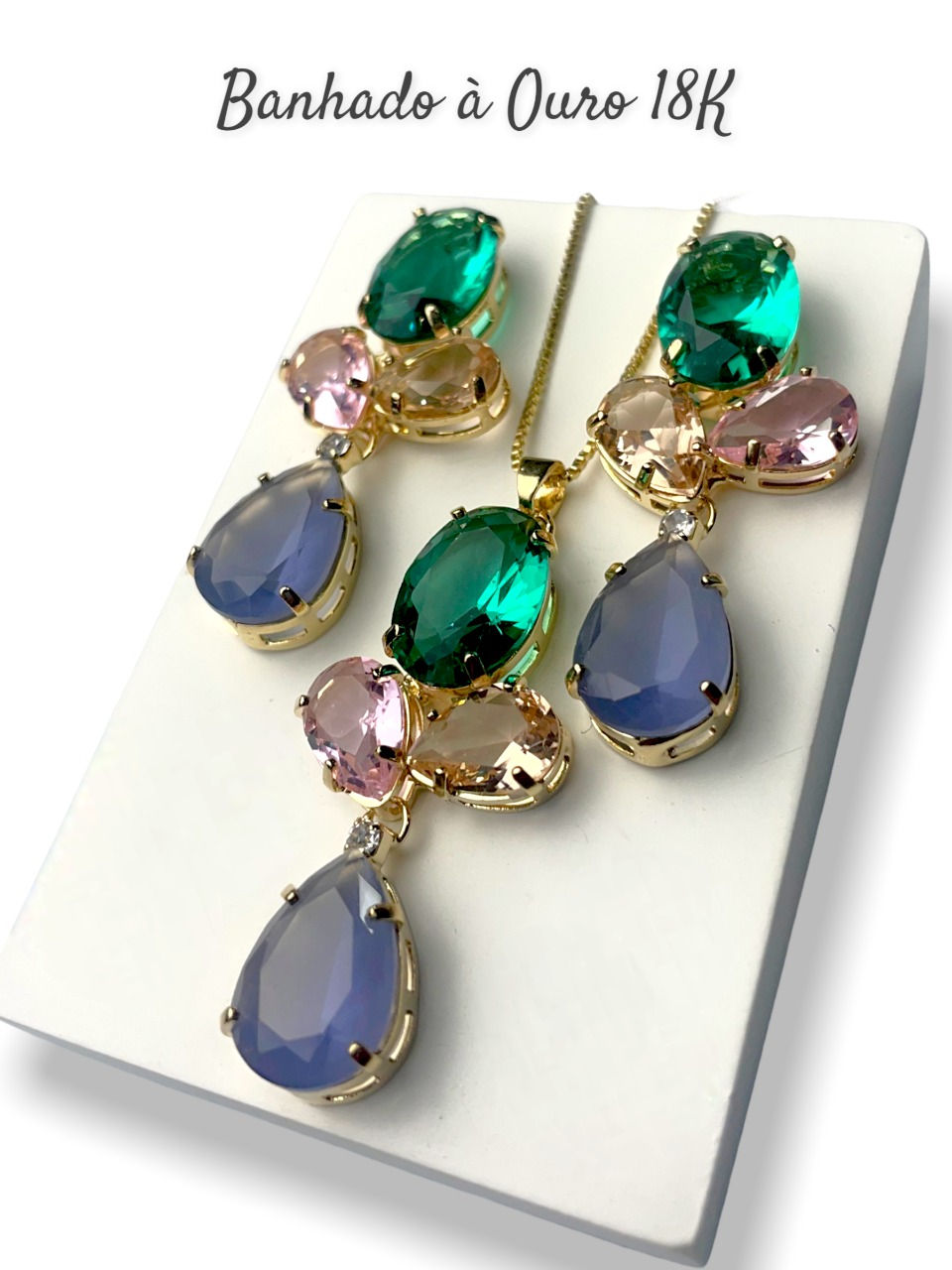 Miniatura: Conjunto Brinco Colar Cravejada Rainbow Festa Casamento Luxo