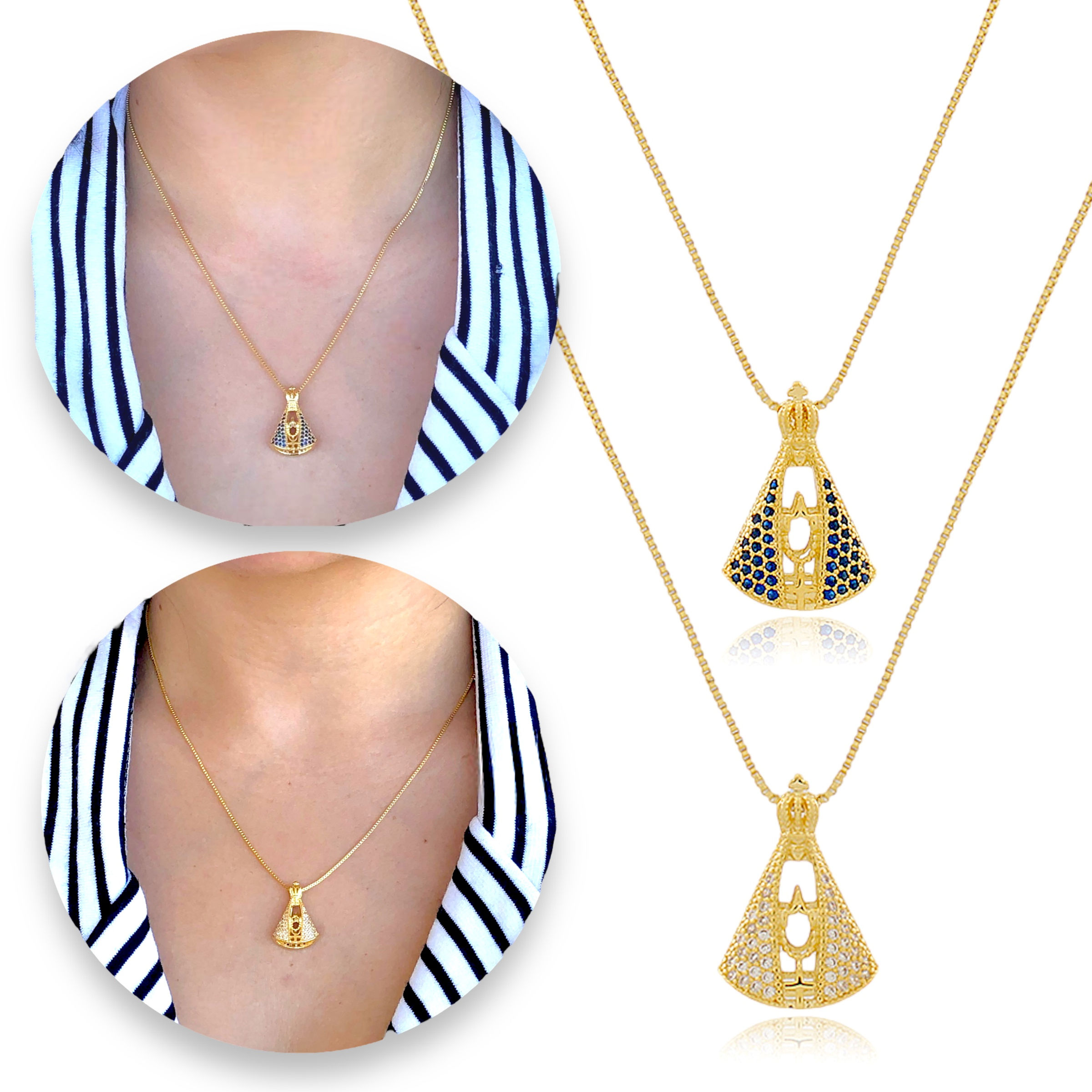 Colar Feminino Nossa Senhora Cravejado Zircônia Luxo