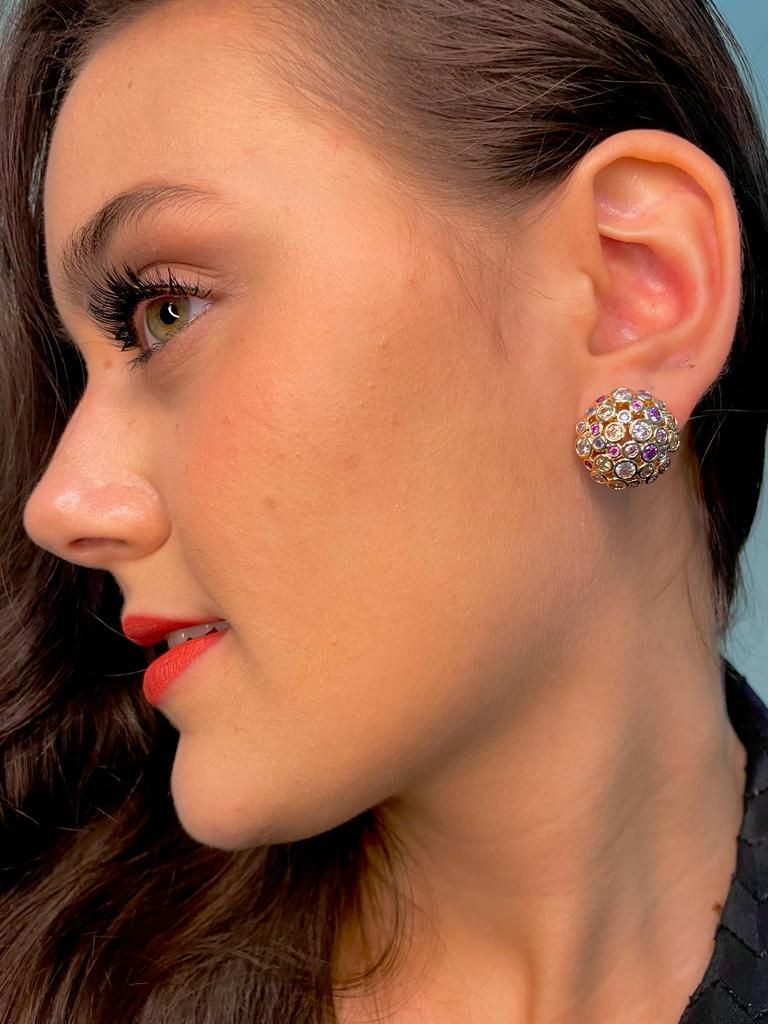 Miniatura: Brinco Feminino Cravejado Zircônias Coloridas Banhado Ouro