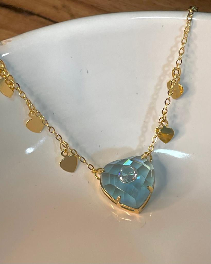 Miniatura: Colar Feminino Coração Color Cravejado Banhado a ouro Estilo