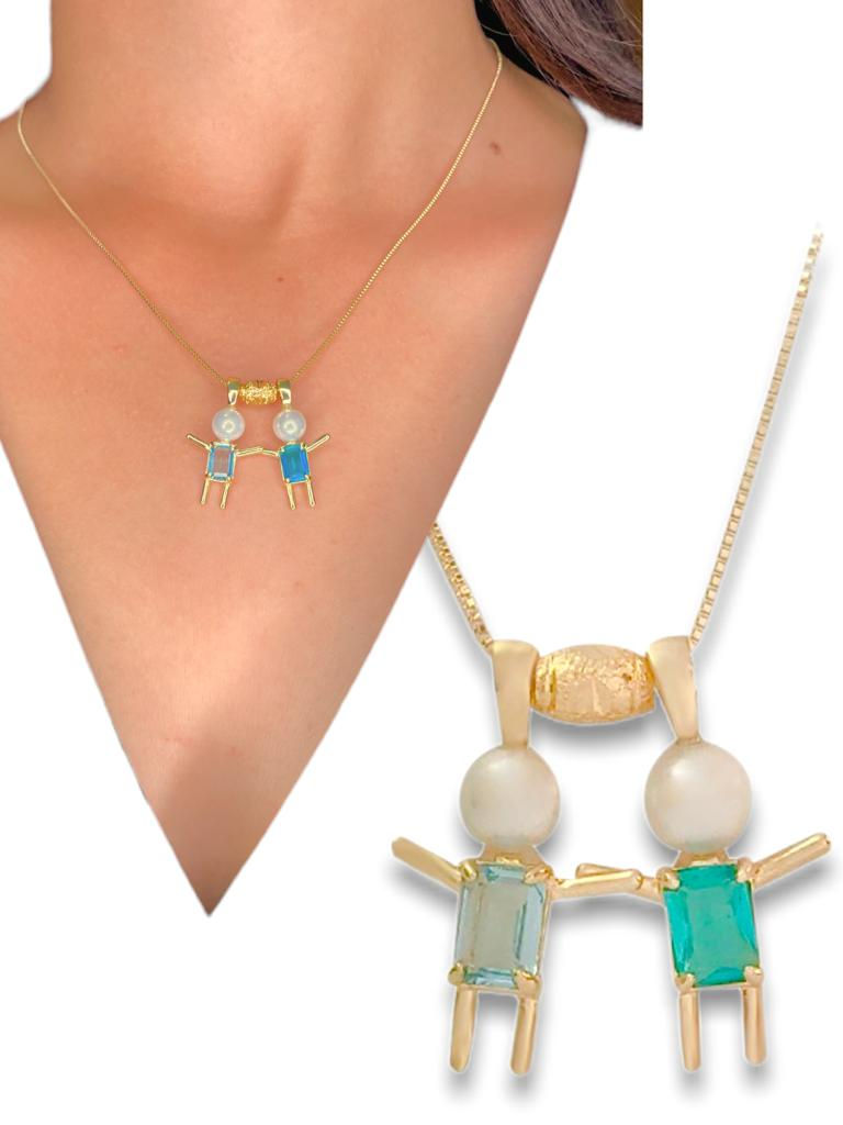 Miniatura: Colar Feminino Pingente Filho Cravejado Pérola Zircônia Luxo