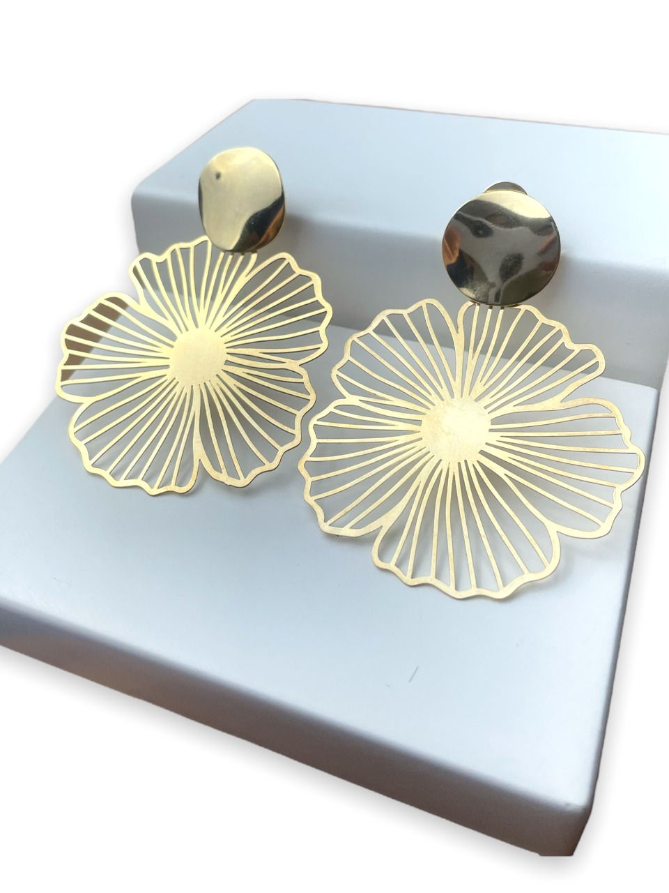 Miniatura: Conjunto Maxi Brinco e Colar Flor Banhado ouro Dourado Luxo