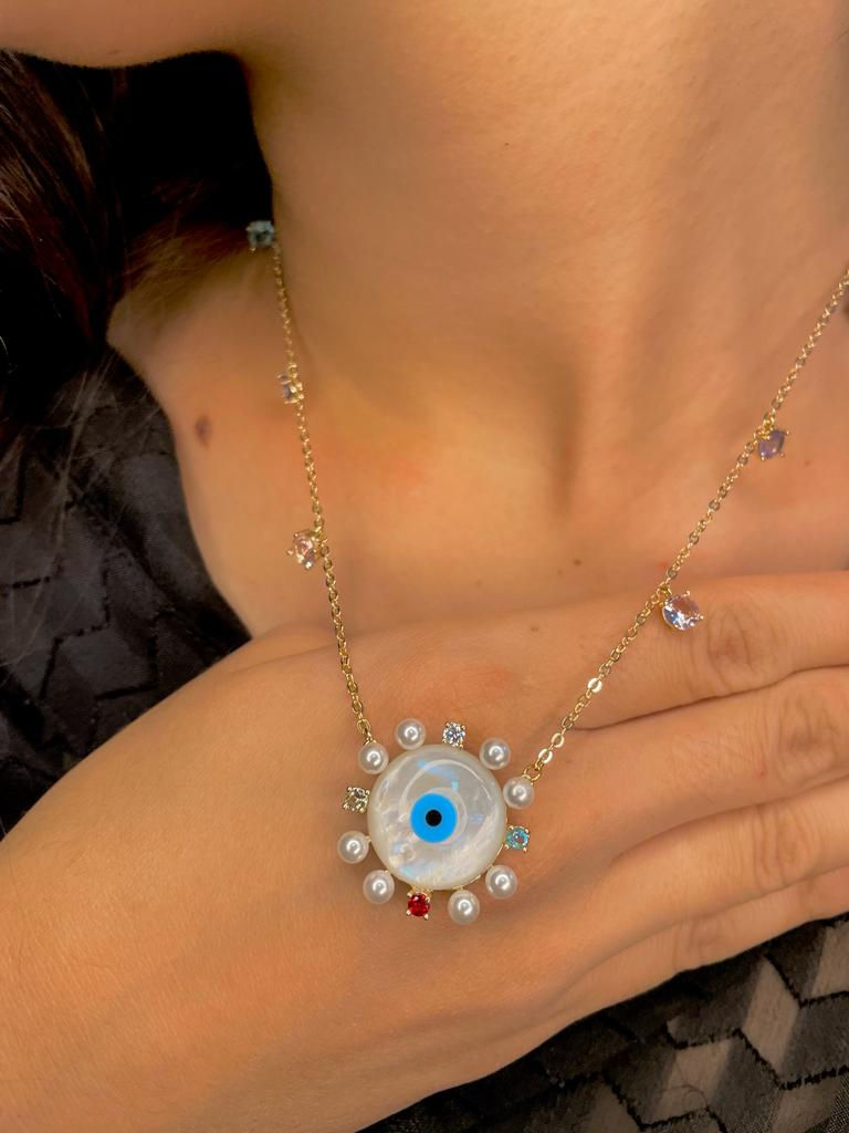 Miniatura: Colar Feminino Olho Grego Madrepérola cravejado zircônia