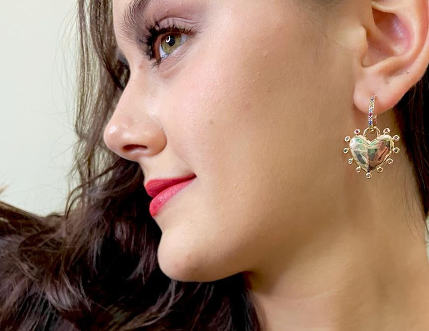 Miniatura: Conjunto Brinco Colar Coração Cravejado Zircônias Coloridas