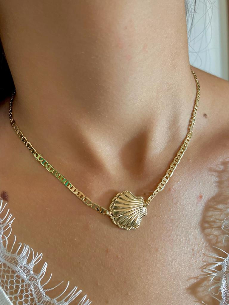 Miniatura: Colar Gargantilha Choker Buzios Concha Praia Verão Folheado