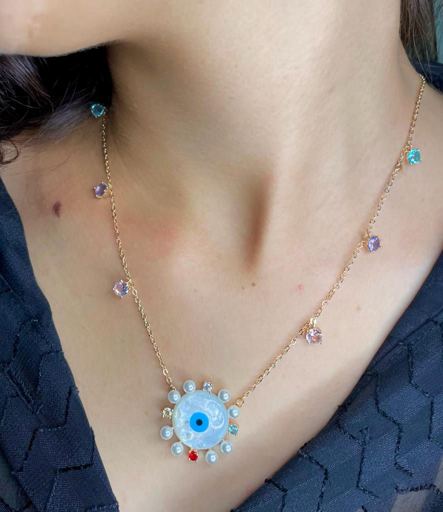 Miniatura: Colar Feminino Olho Grego Madrepérola cravejado zircônia