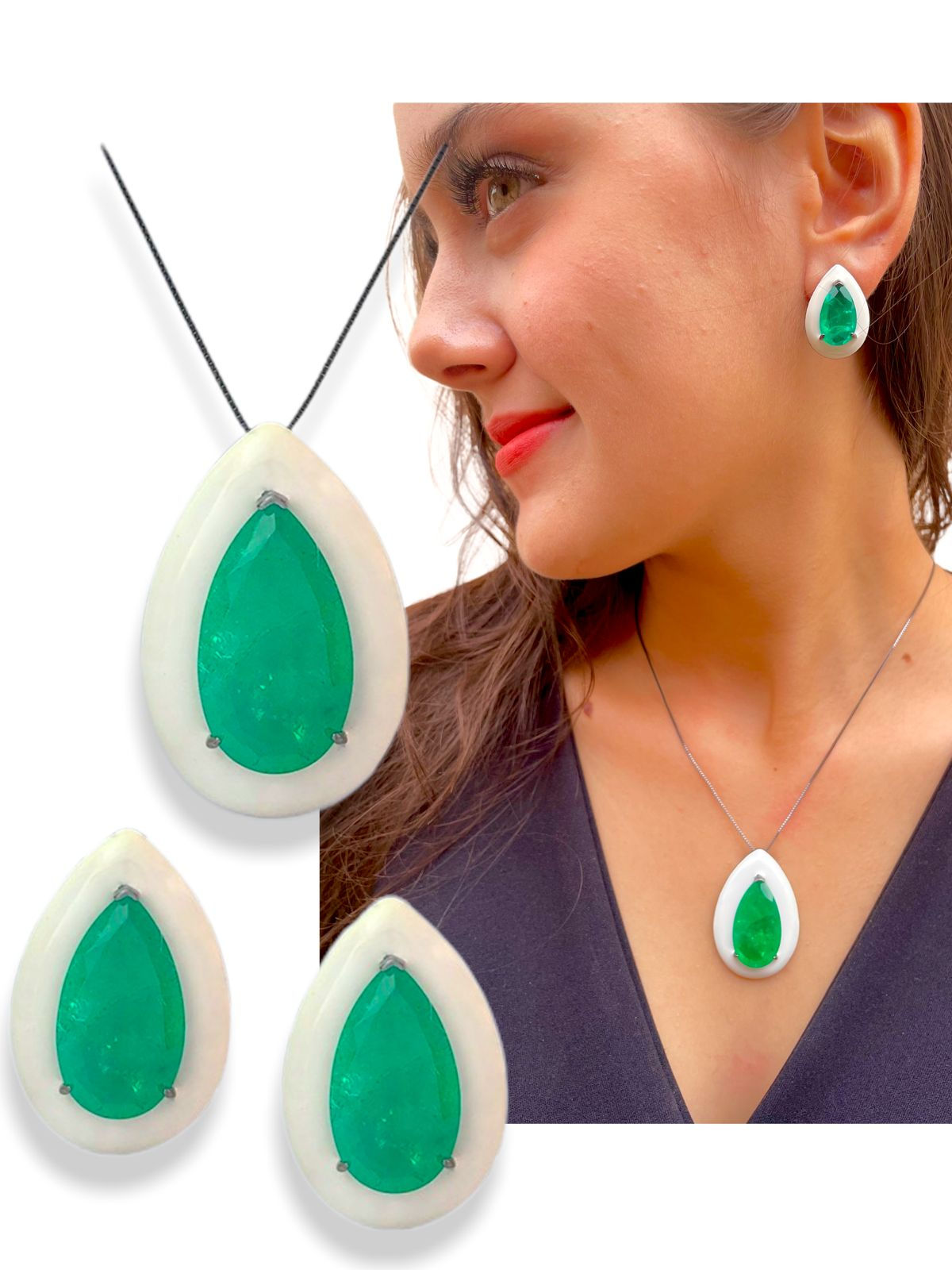 Conjunto Brinco Colar Feminino Cravejada Pedra Fusion Luxo