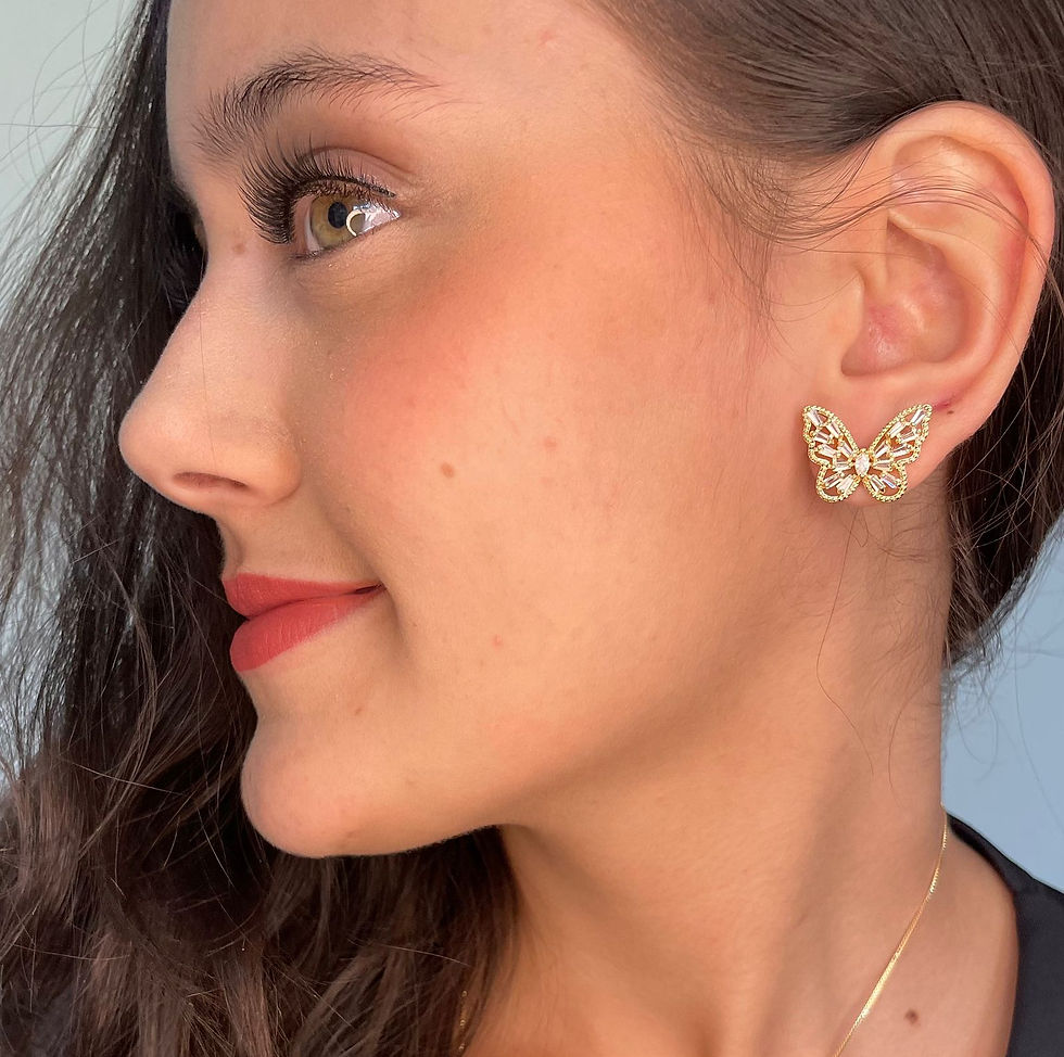 Miniatura: Conjunto brincos e colar borboleta cravejada zircônia luxo