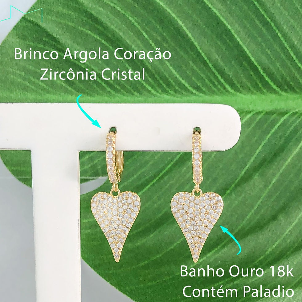 Miniatura: Brinco Argolinha Feminina Pingente Coração Cravejada Banhado