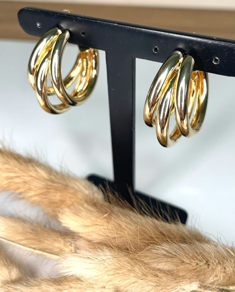 Miniatura: Brinco Argola Feminina Semi Joia Folheado a Ouro Luxo Estilo