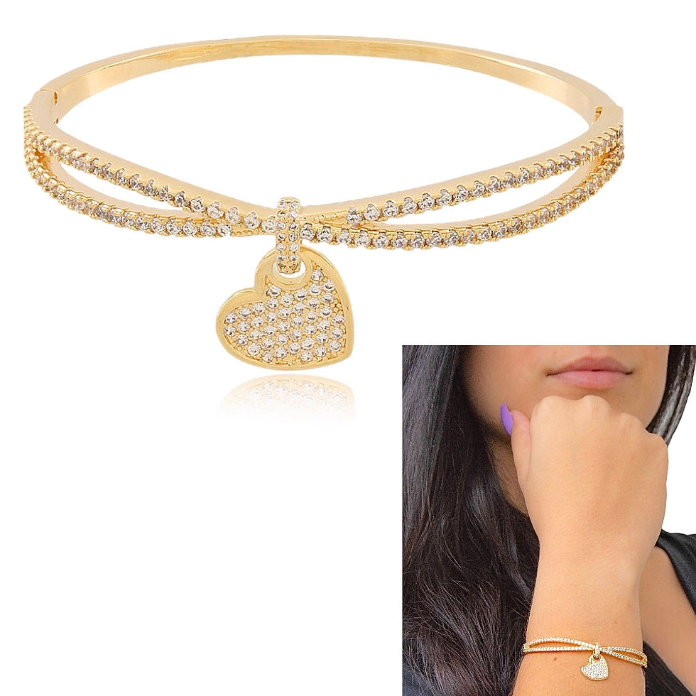 Miniatura: Pulseira Feminina Pingente Coração Cravejado Banhado Dourado