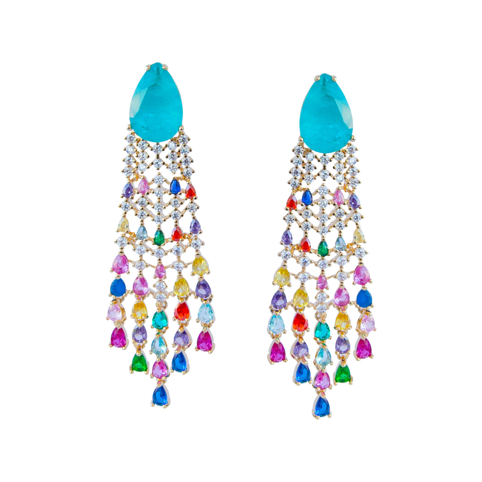 Brinco Feminino Festa Cravejado Zircônias Rainbow Semijoia