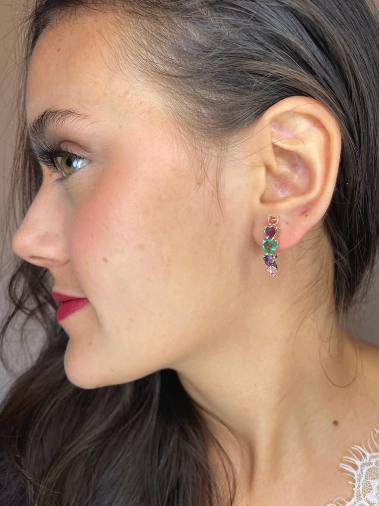 Miniatura: Brinco Feminino Ear Hook Cravejado Zircônia Colorida Estilo