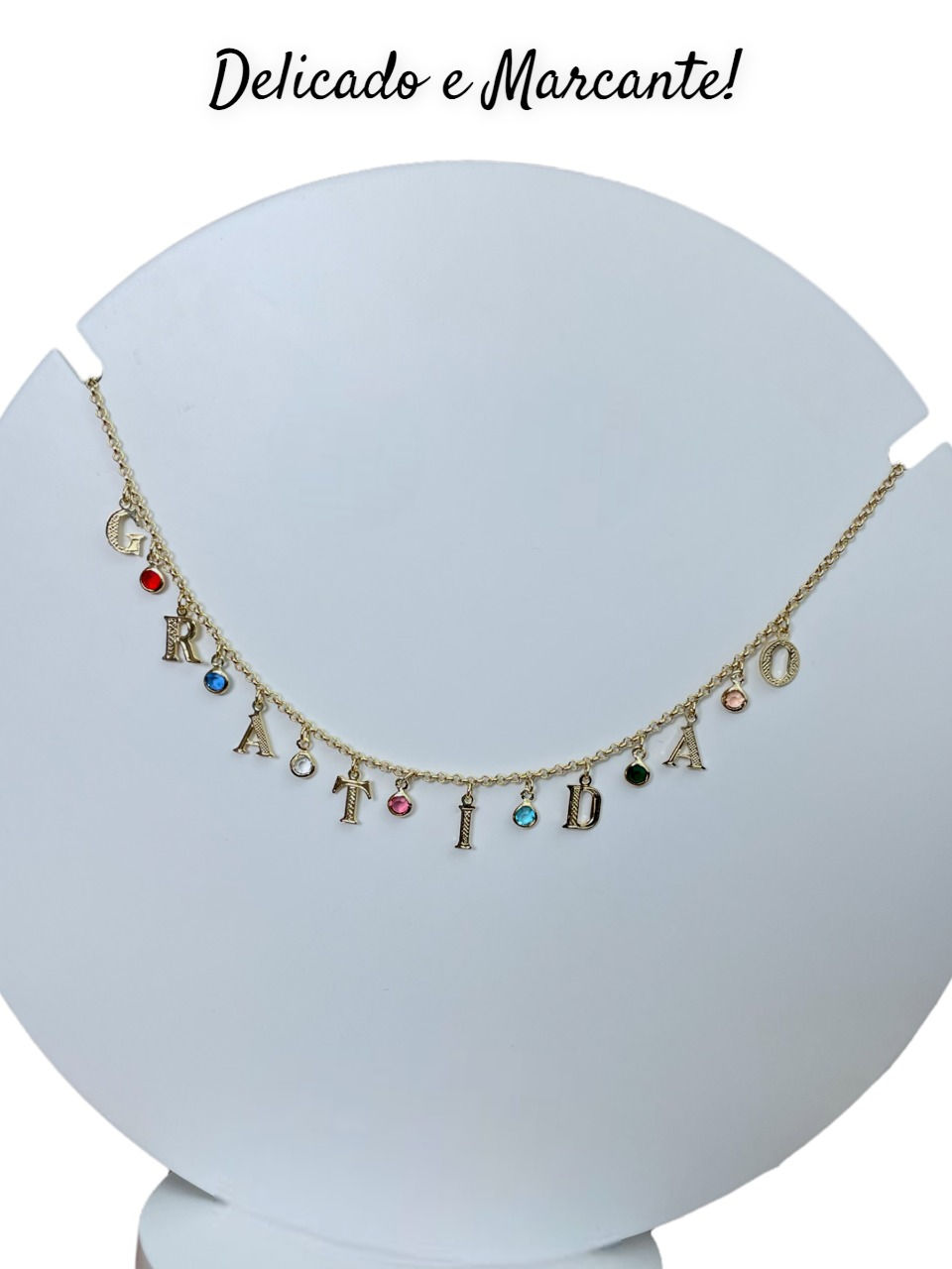 Miniatura: Colar Corrente Feminina Cravejada Zircônias Dourada Gratidão