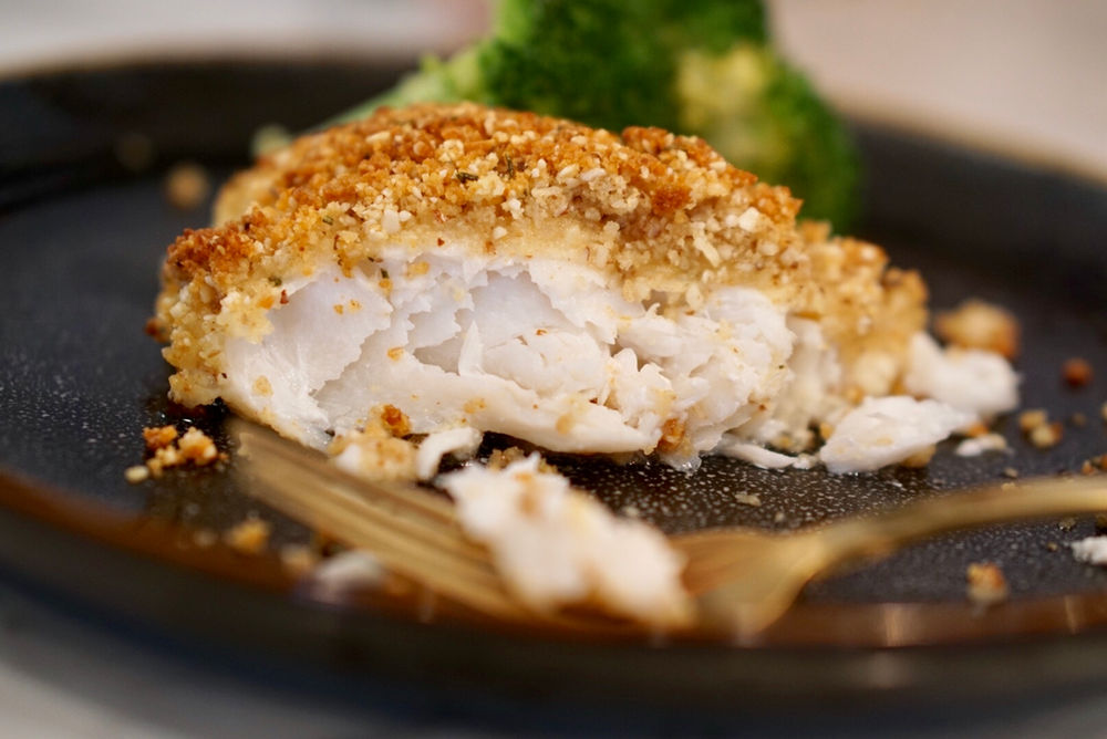 Alaskan Halibut with Almond Parmesan Crust
