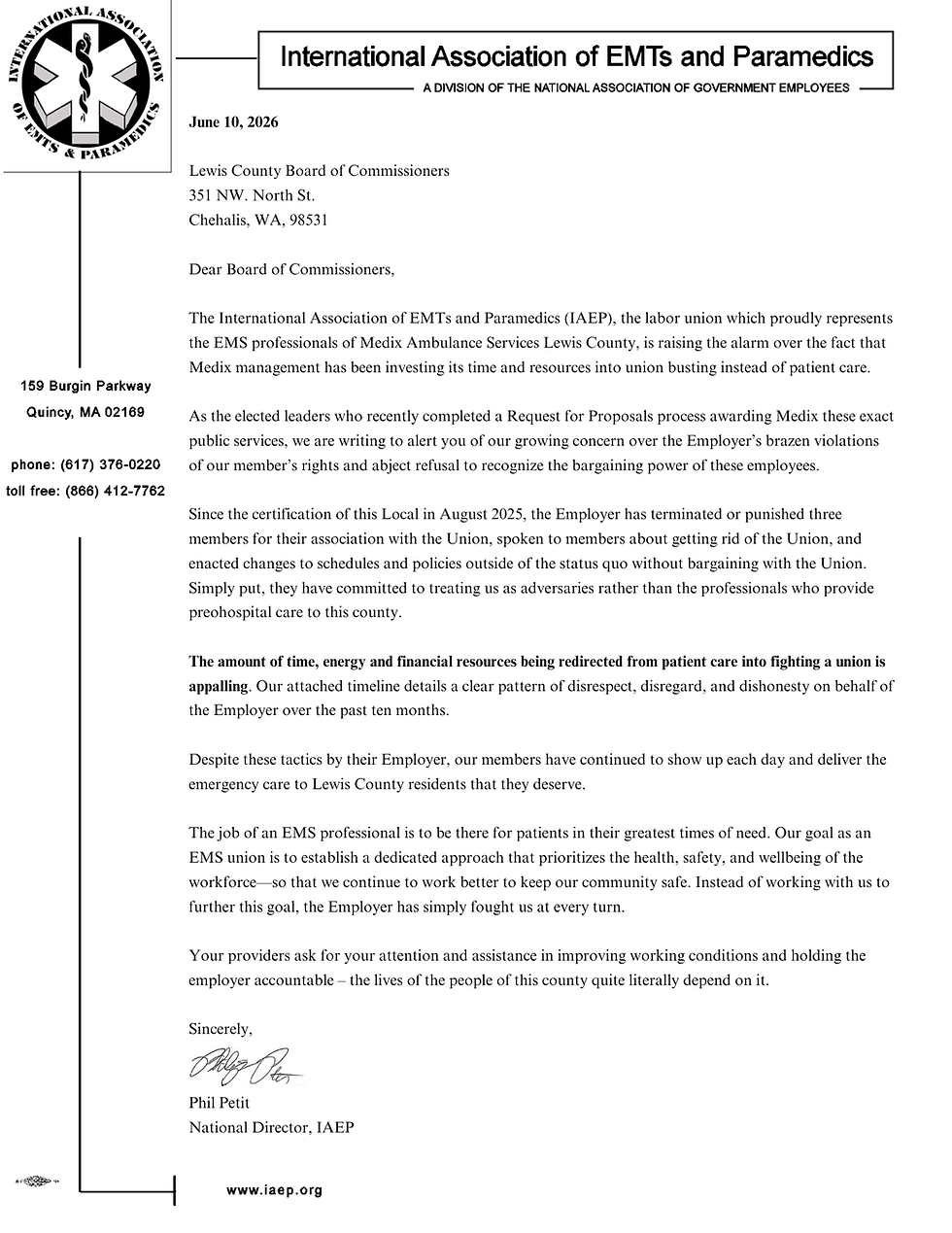 IAEP letter to Lewis County Board of Commissioners.
