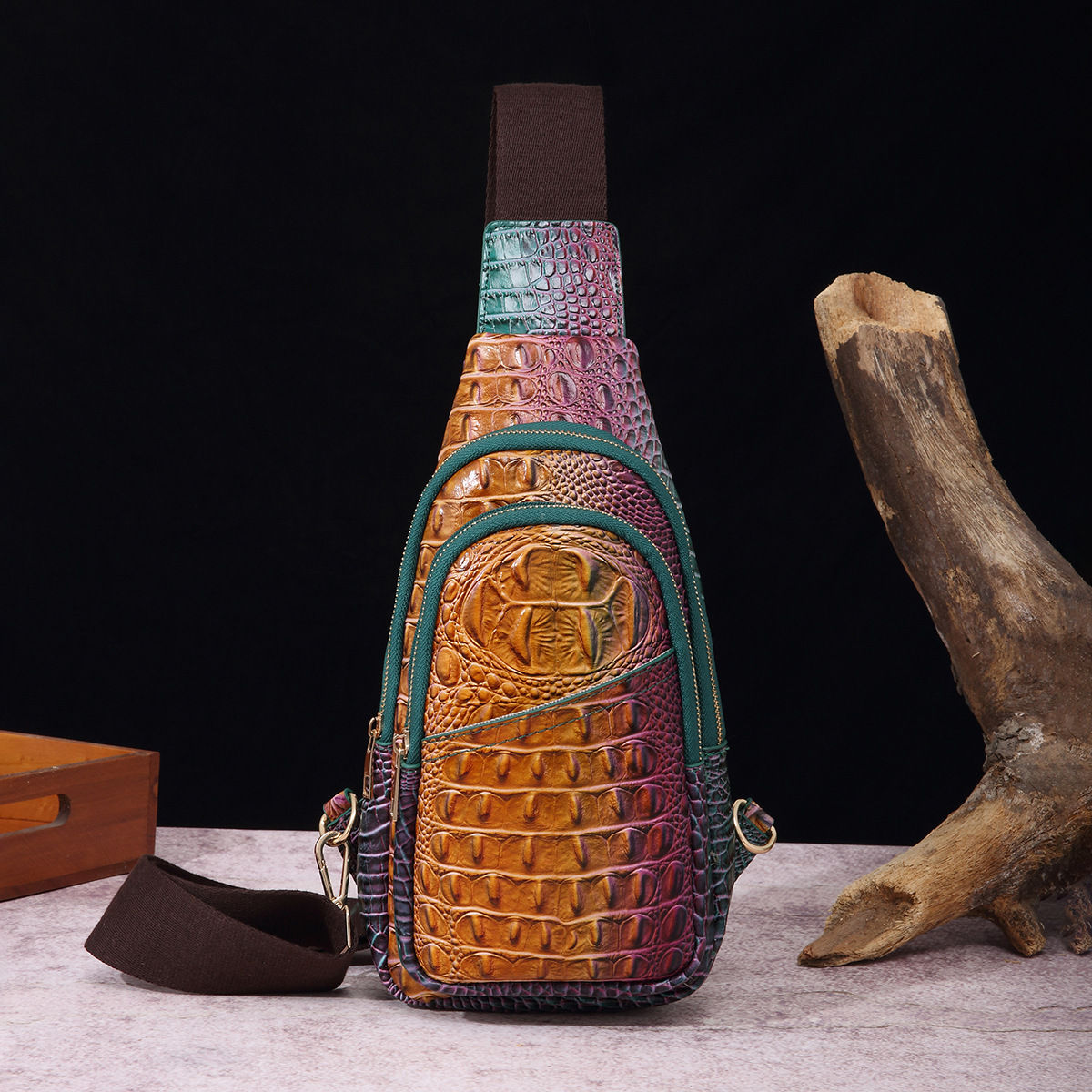 Tie-dyed Crocodile Muti Compartment Sling Bag