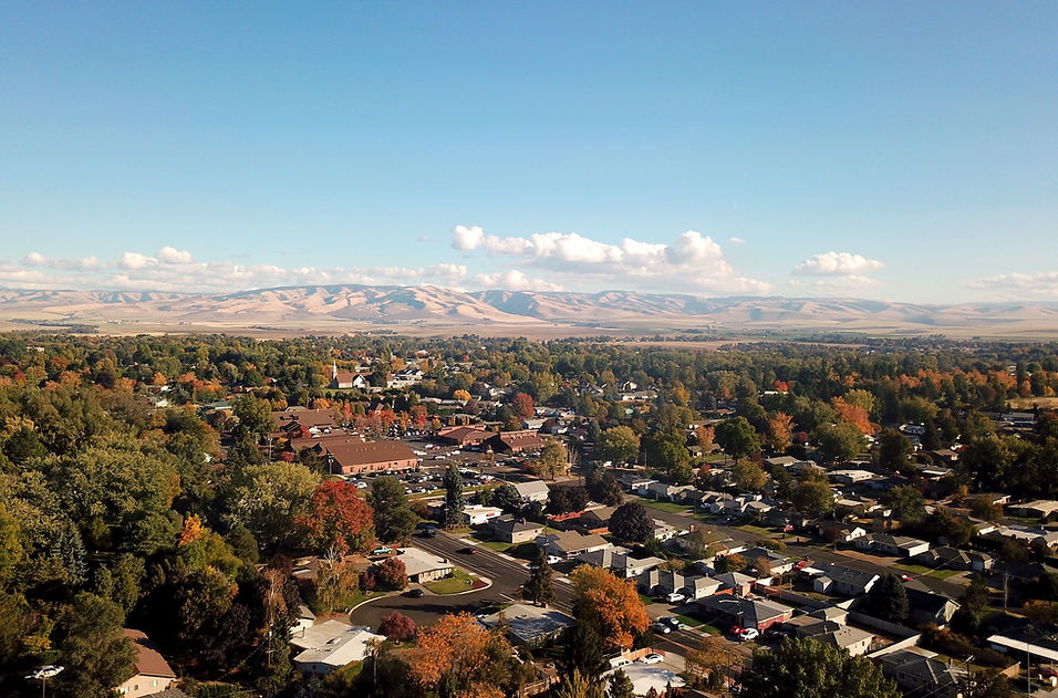 Arial view of the Blue Mountains taken from above Walla Walla