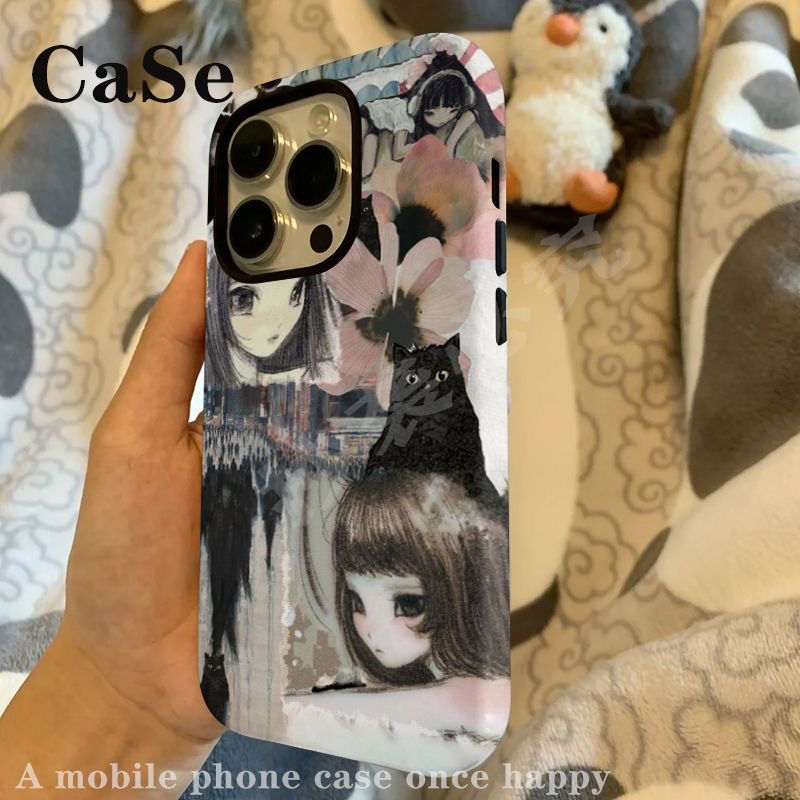 Thumbnail: Artistic Collage Style Anime Girls & Black Cat Design Phone Case for iPhone 17 1