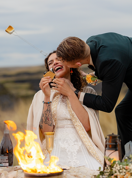 Adventure Elopement Couple with smores