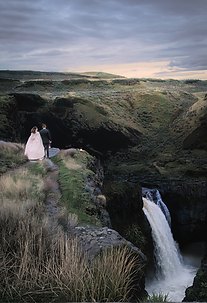 adventure elopement washington over waterfall