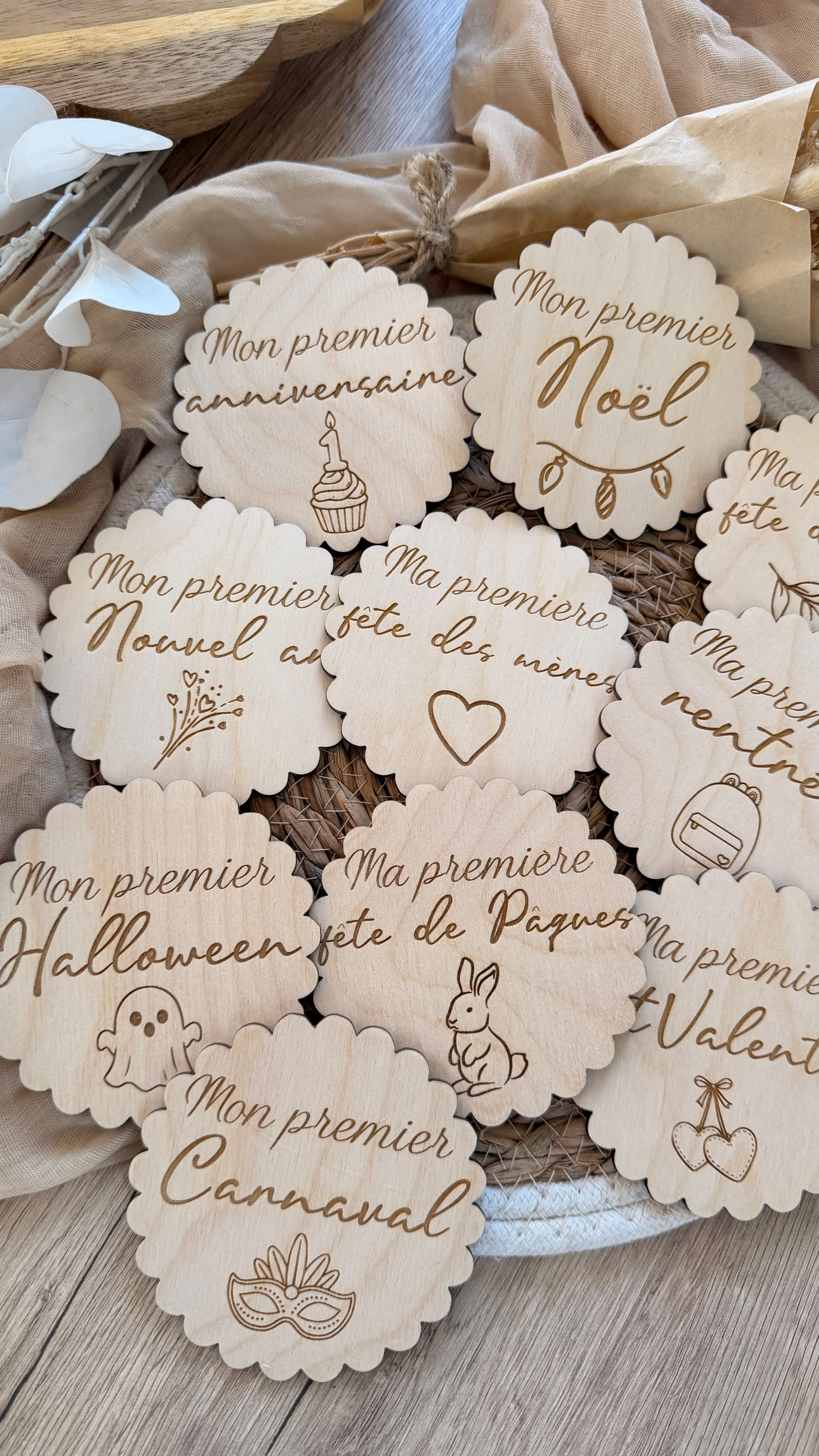 Cartes étapes bébé en bois - Mes premiers évènements