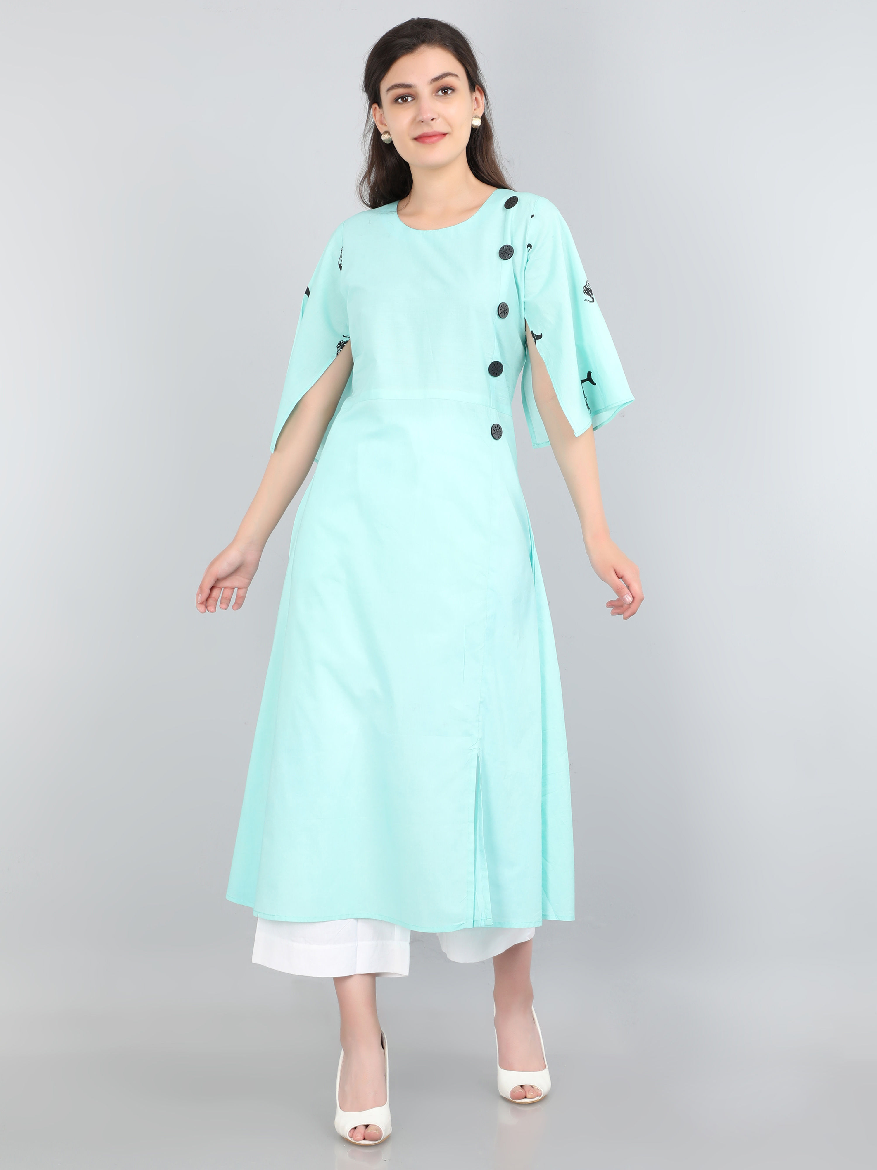 Jity of Coy Women's Cotton Dress/Kurti, Elephale, Water Sprite