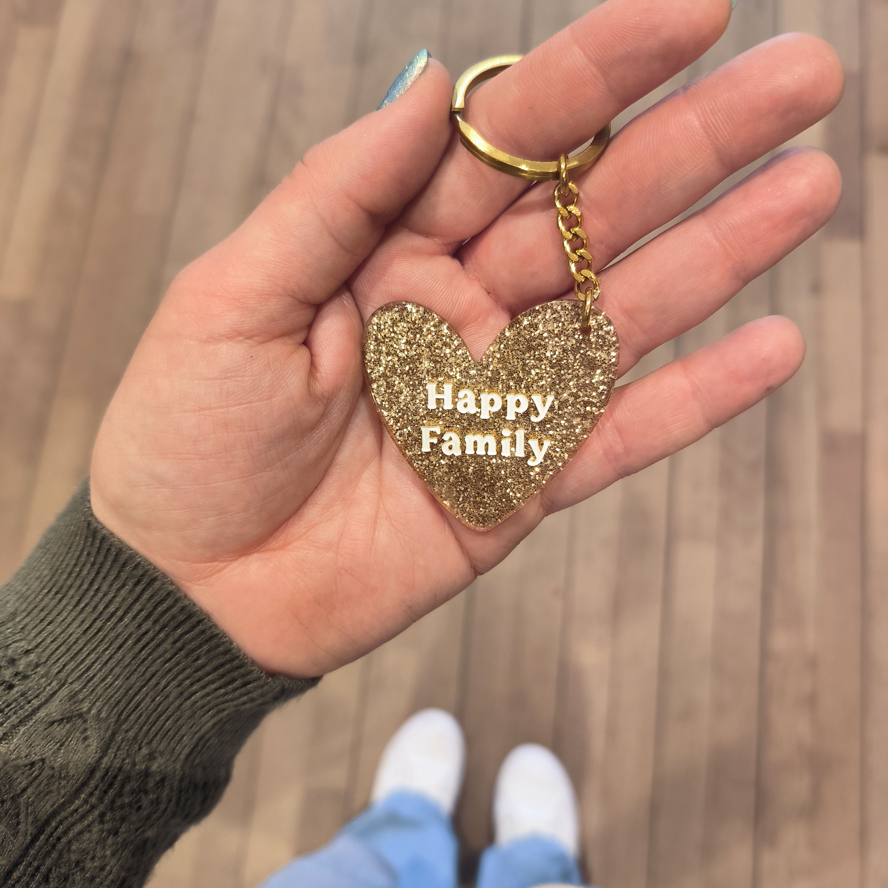 Porte clé - HAPPY FAMILY doré