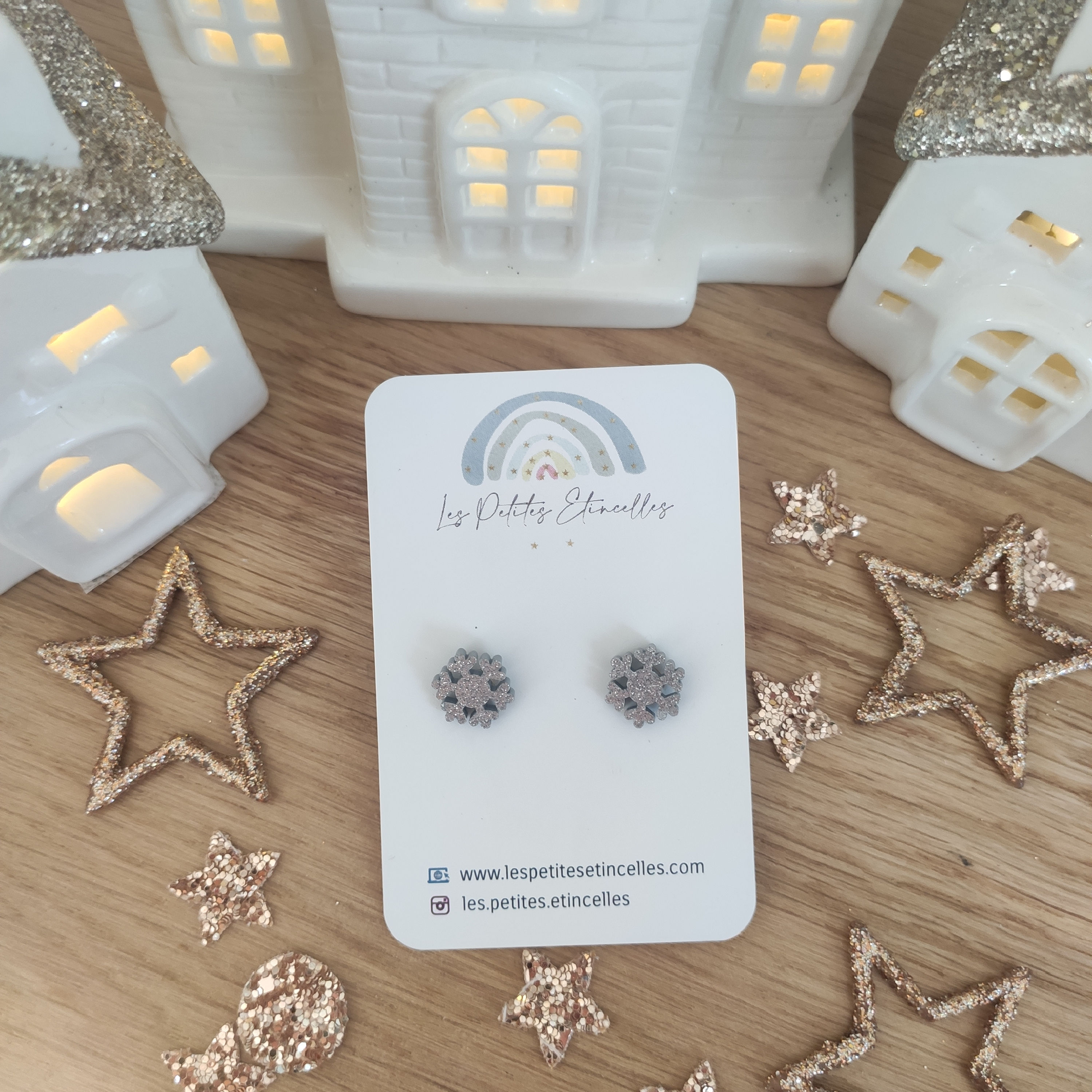  GIULIA Flocons argentés- puces d'oreilles 