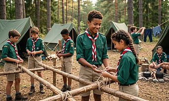 CONFIANCE Eclaireur montant une table avec d'autres en camp Confiance dans les autres 1.jp