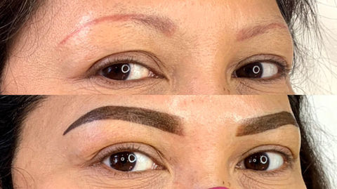 Old Microblading (Top) vs Corrected color Brows (Bottom)