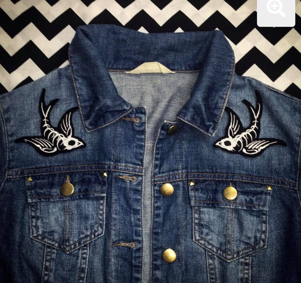 Swallow Skeleton Embroidered Patch (one supplied)