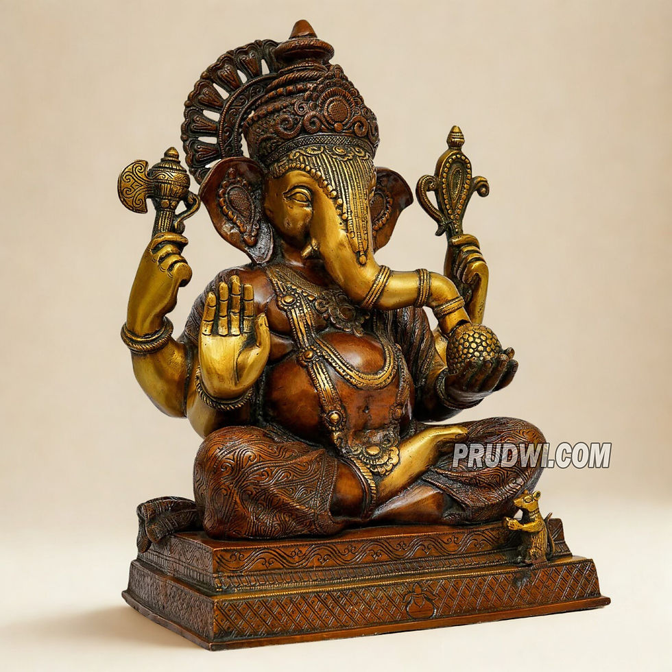 Thumbnail: Lord Ganesha super fine Brass statue with double chola color